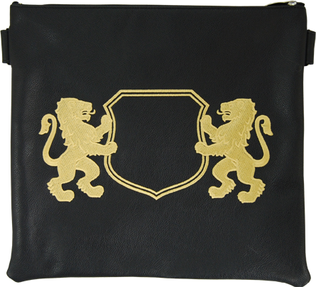 Black Leather Tallis & Tefillin Bag with Lion and shield Design
