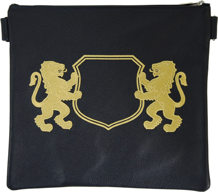 Navy Leather Tallis & Tefillin Bag with Lion Design