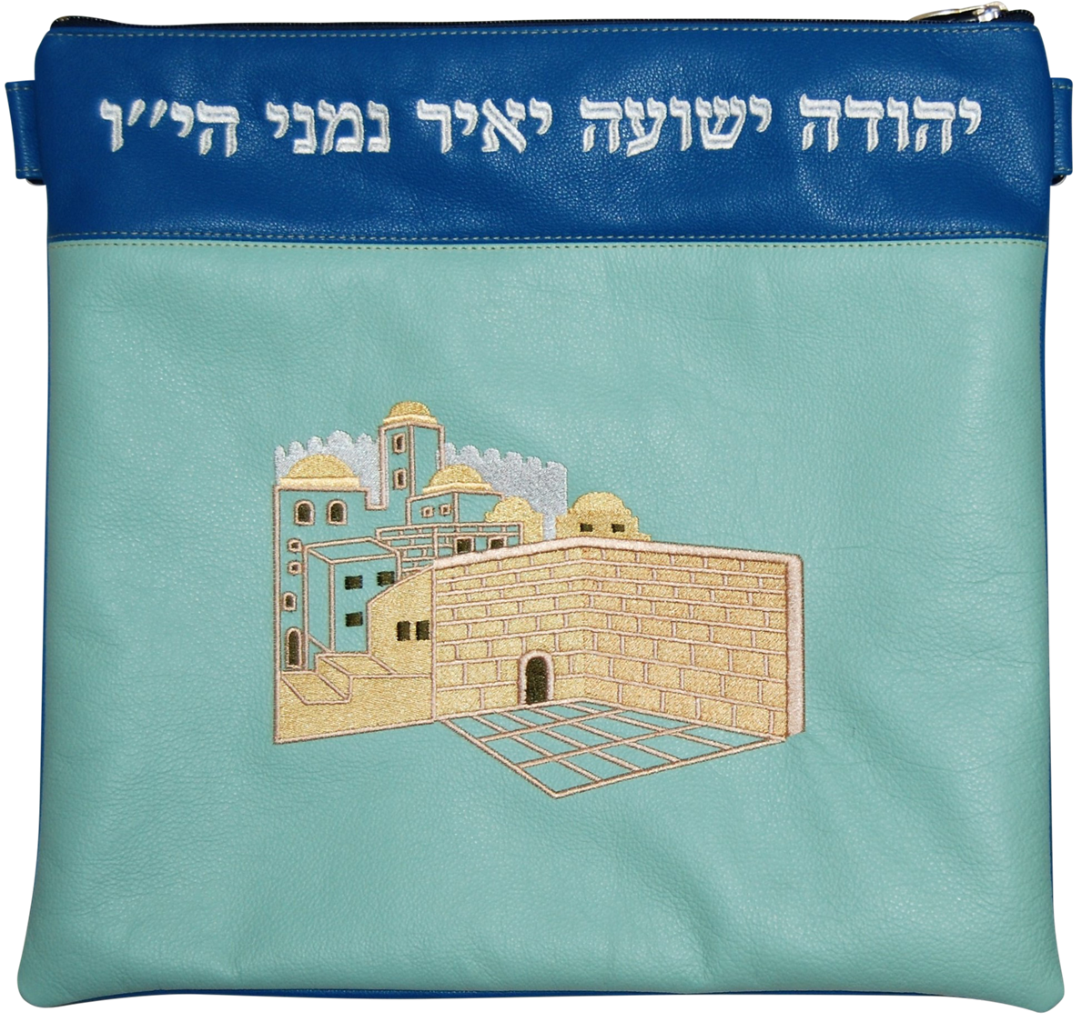 Old city of Yerushalayim design on sky blue and royal blue