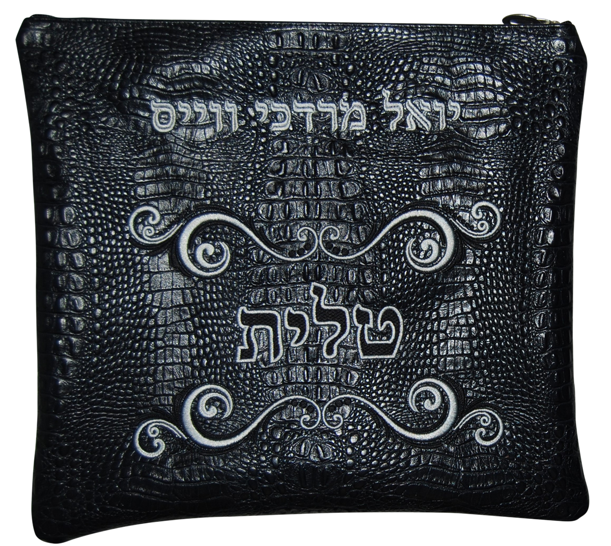 Double elegant Swirl Design on Black croc print leather