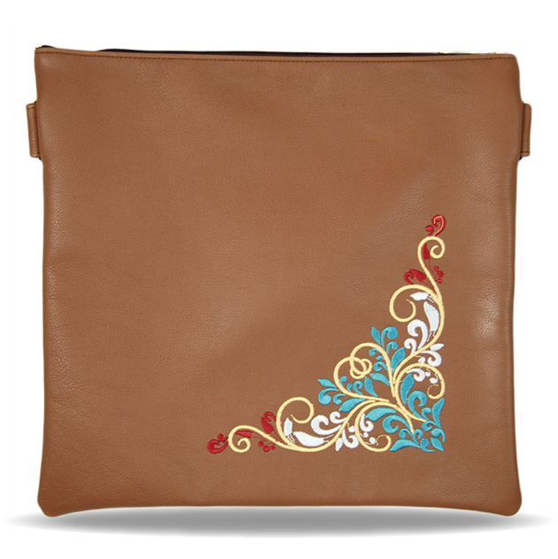 Tan Leather Tallis and Teffilin Bag Corner Design
