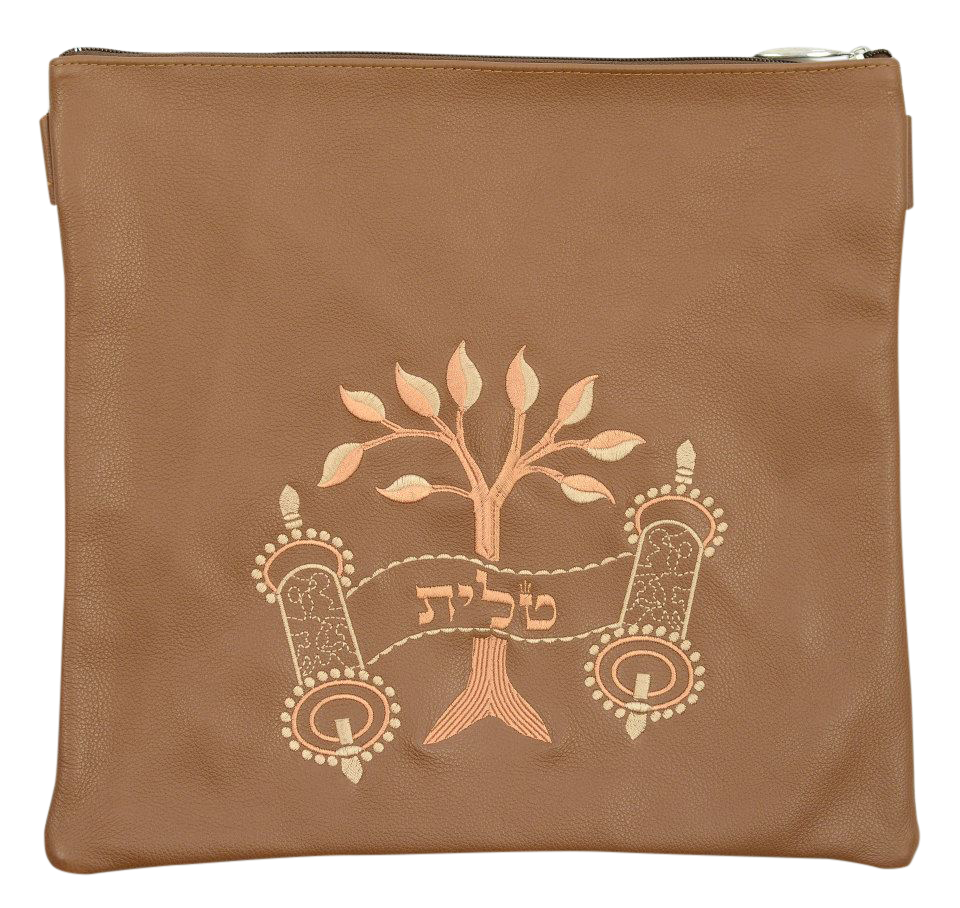 Classic Leather Tallis and Teffilin Bag Tree & Torah Design, Eitz Chaim, Tree of Life