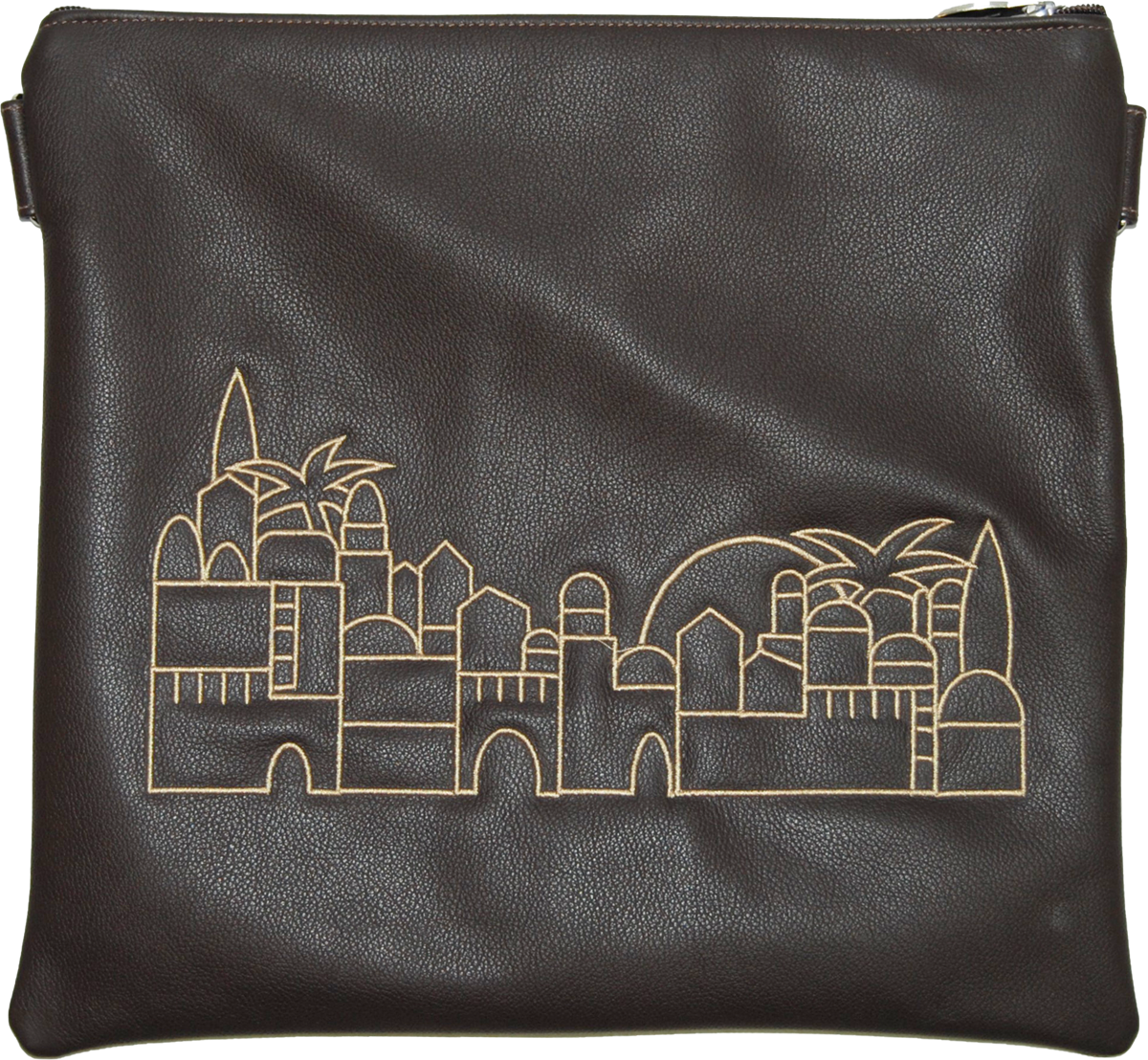 Modern Yerushalayim design Tallis and tefilin brown leather bag