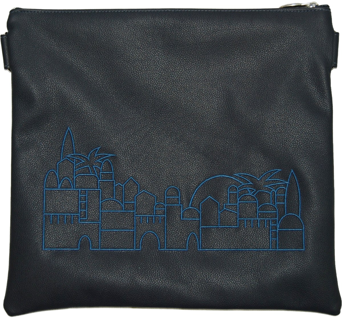 Modern Yerushalayim design Tallis and tefilin navy leather tefillin bag