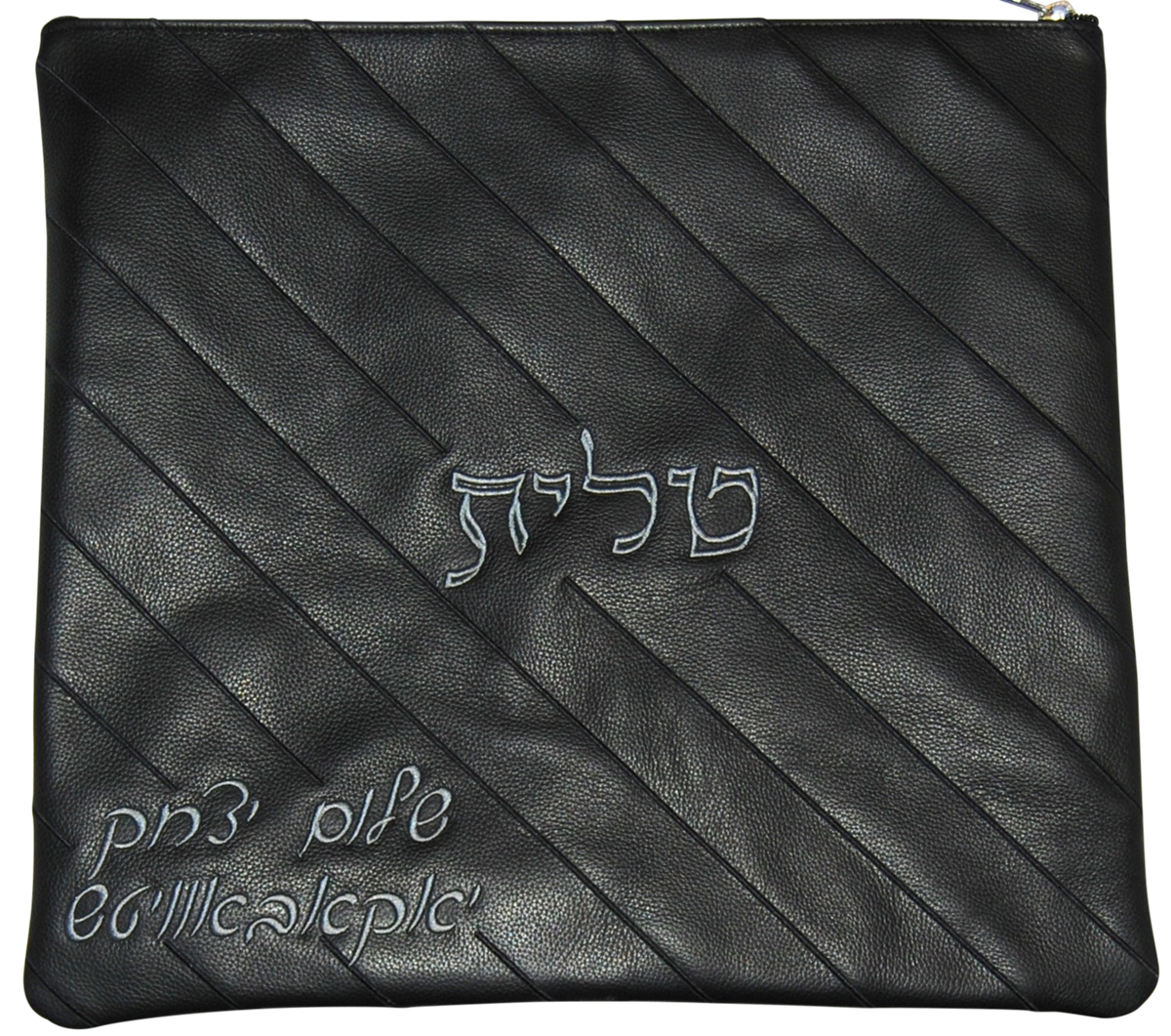 Black diagonal pinstripe design on black leather Tallis and Tefillin bag