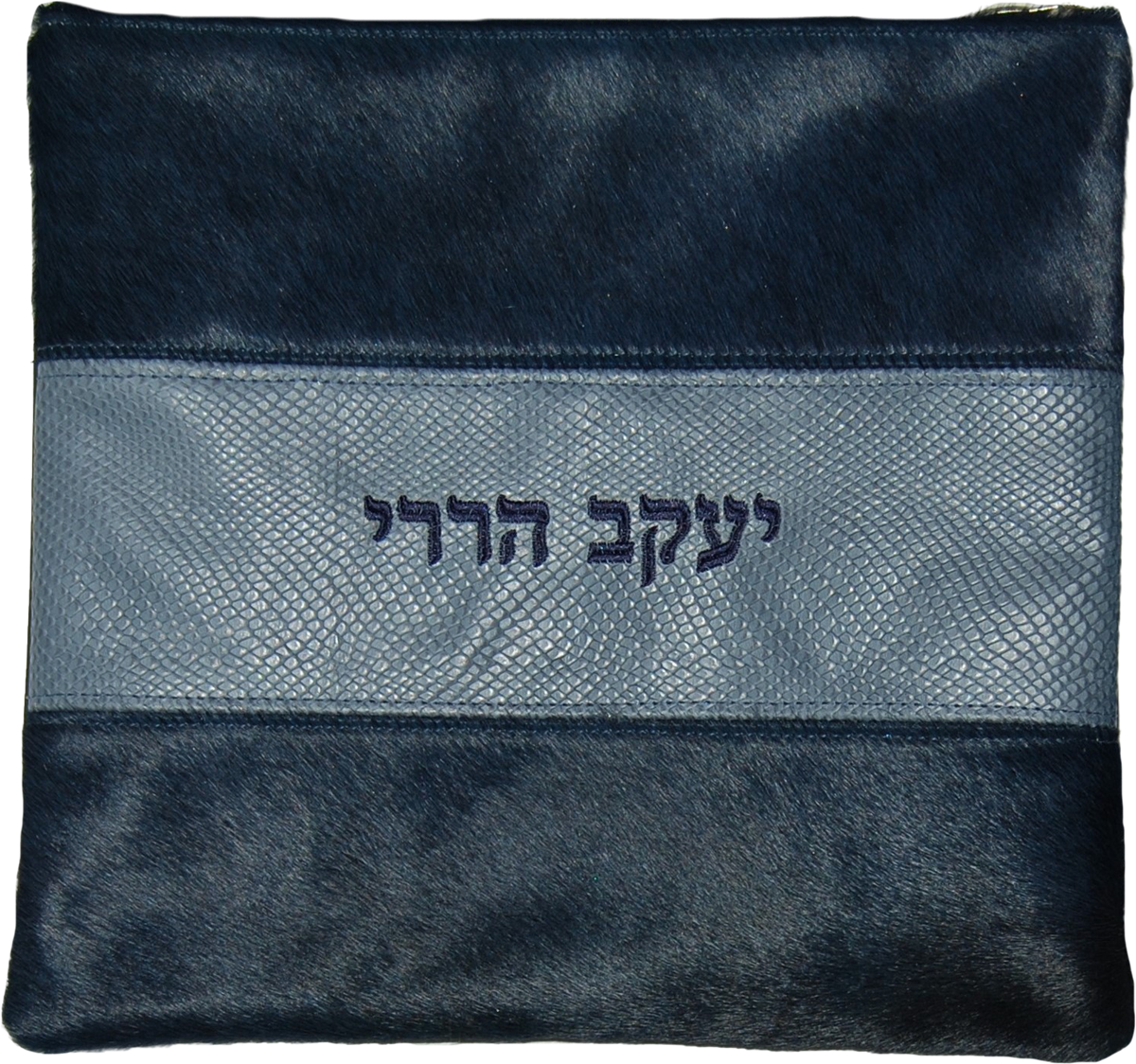 navy hair and grey snake leather print 3 stripe Tallis and Tefillin bag