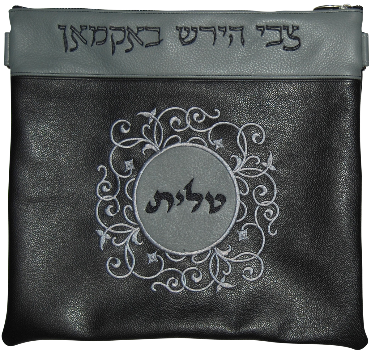 Leather Tallis & Tefillin Bag Circular design with a contrasting Leather patch