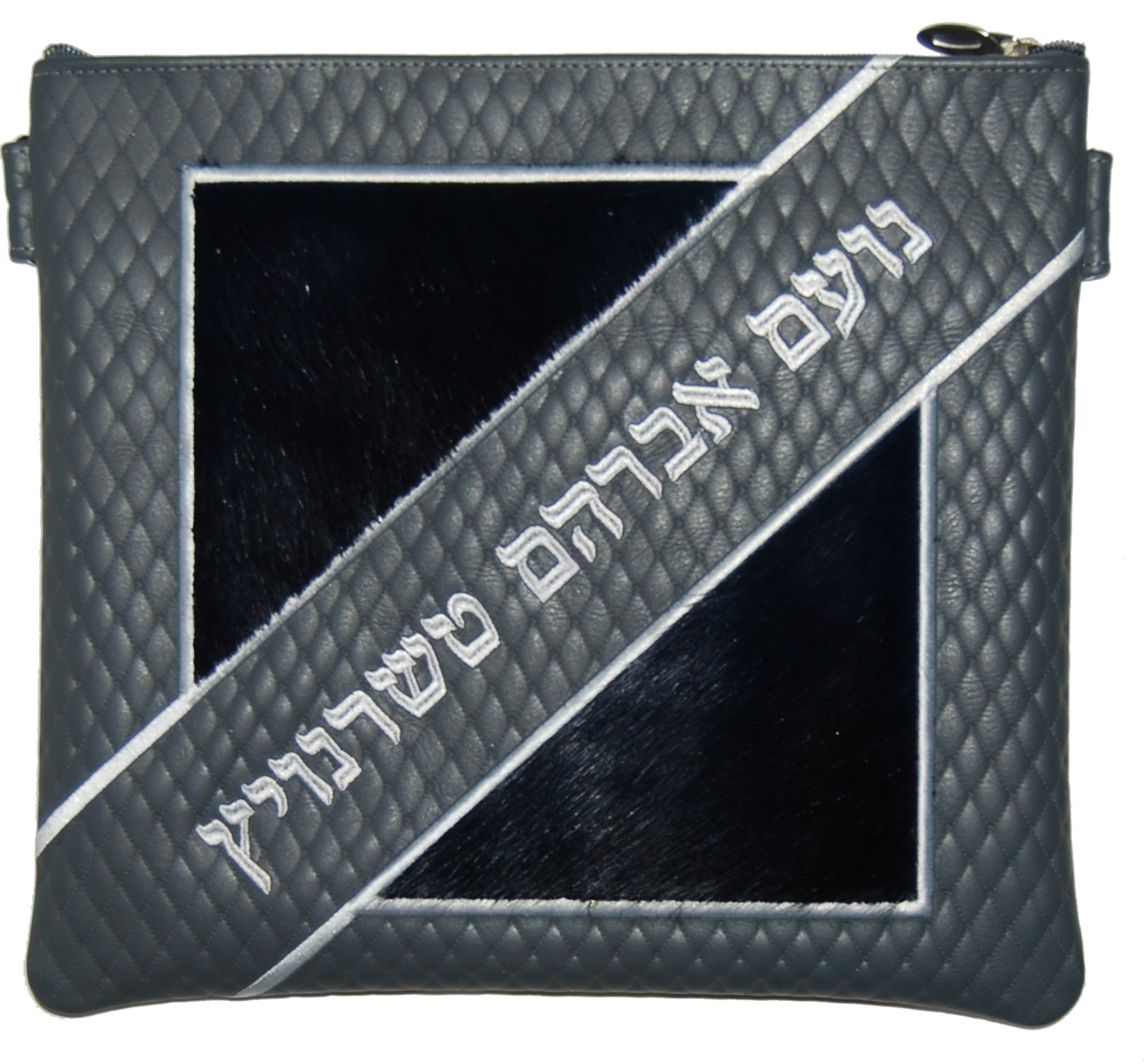 Diagonal Name with open square applique design leather Tallis and Tefillin bag