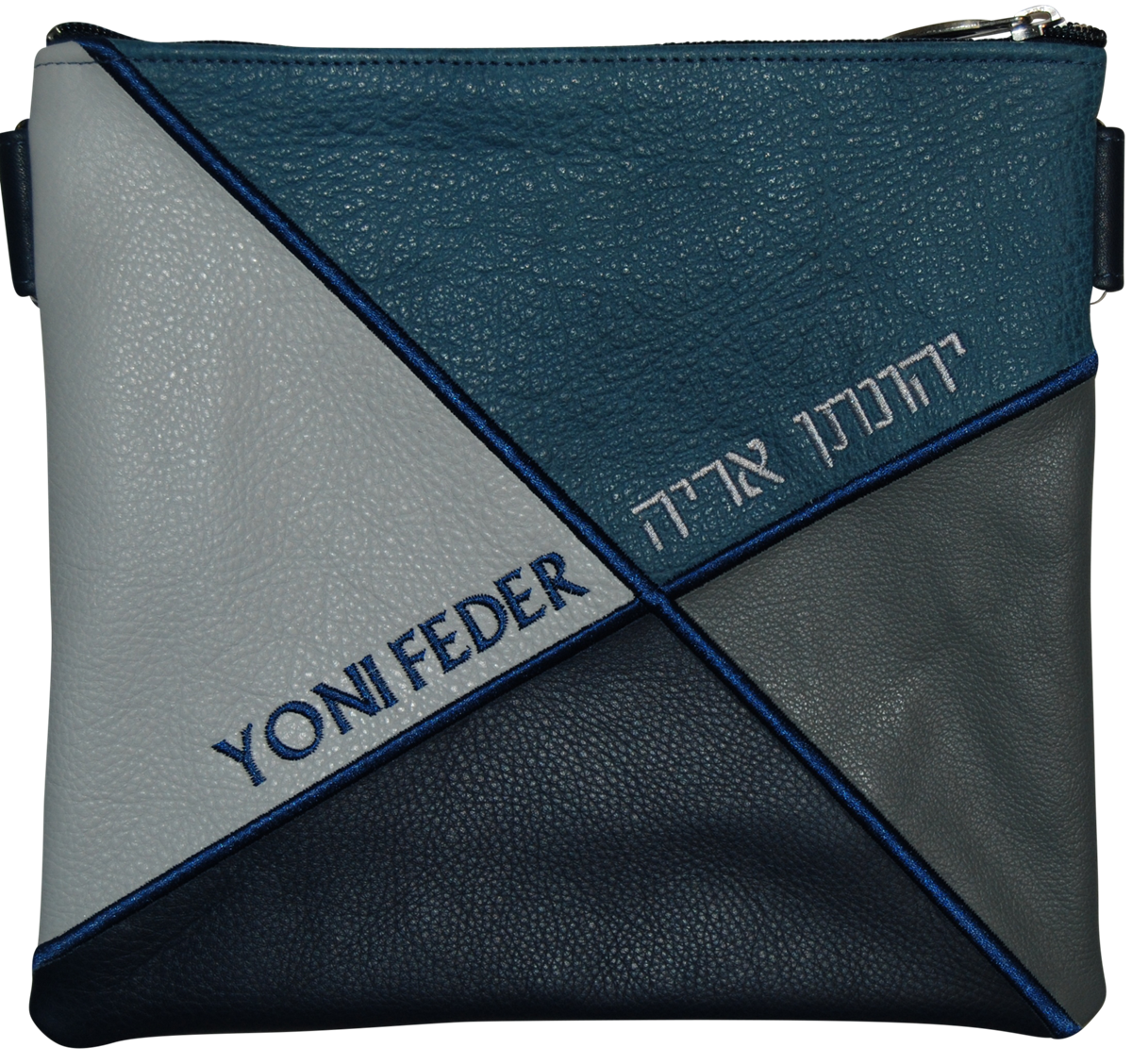 Leather Tallis & Tefillin Bag four pieces of leather an X cut embroidery