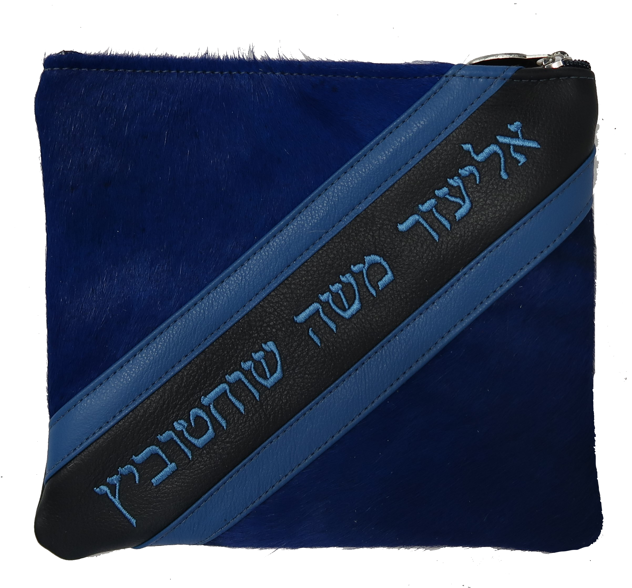 Diagonal name strip with leather and hair-on