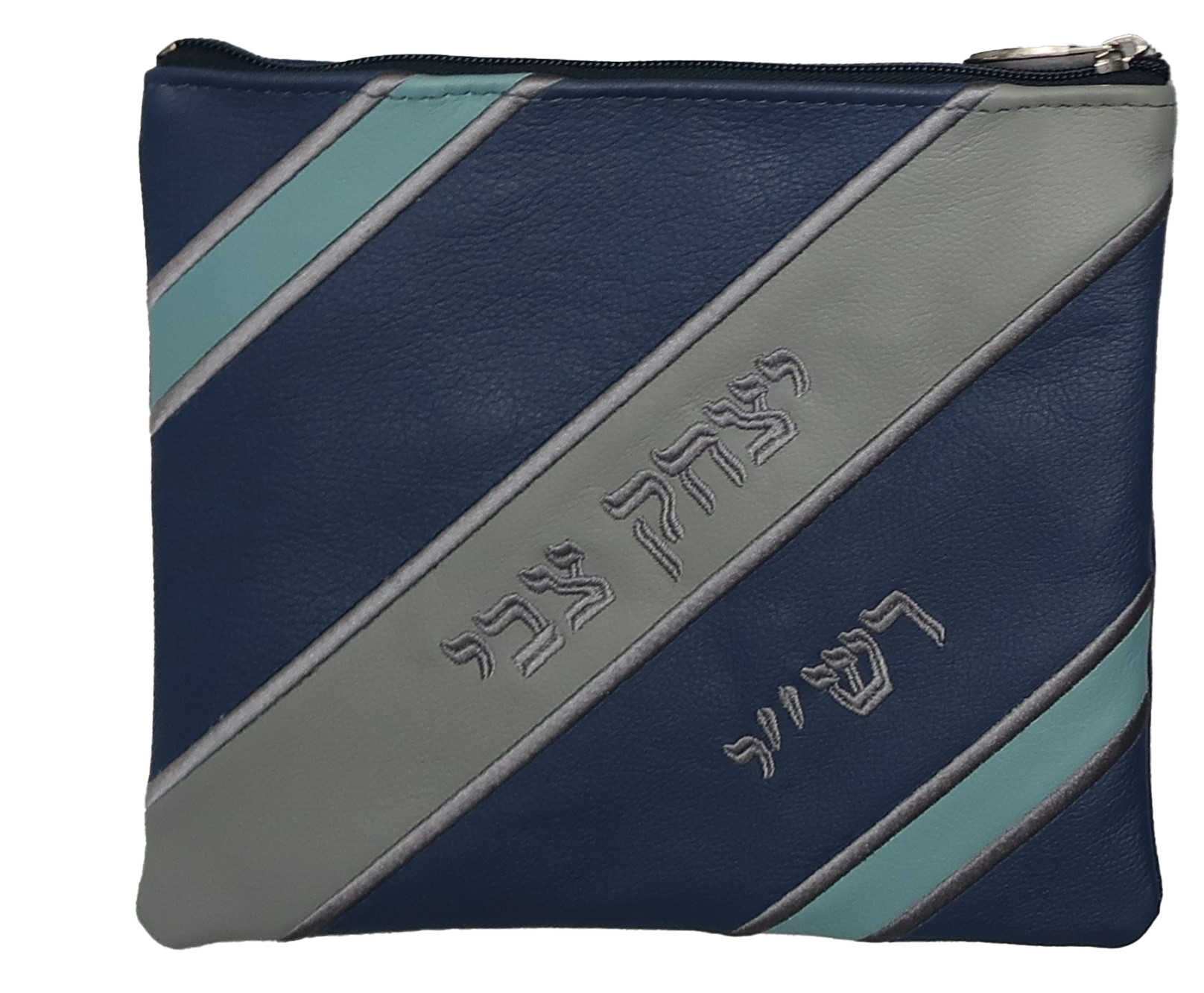 Multiple diagonal stripe Tallis and Tefillin bag with embroidery connecting stitches