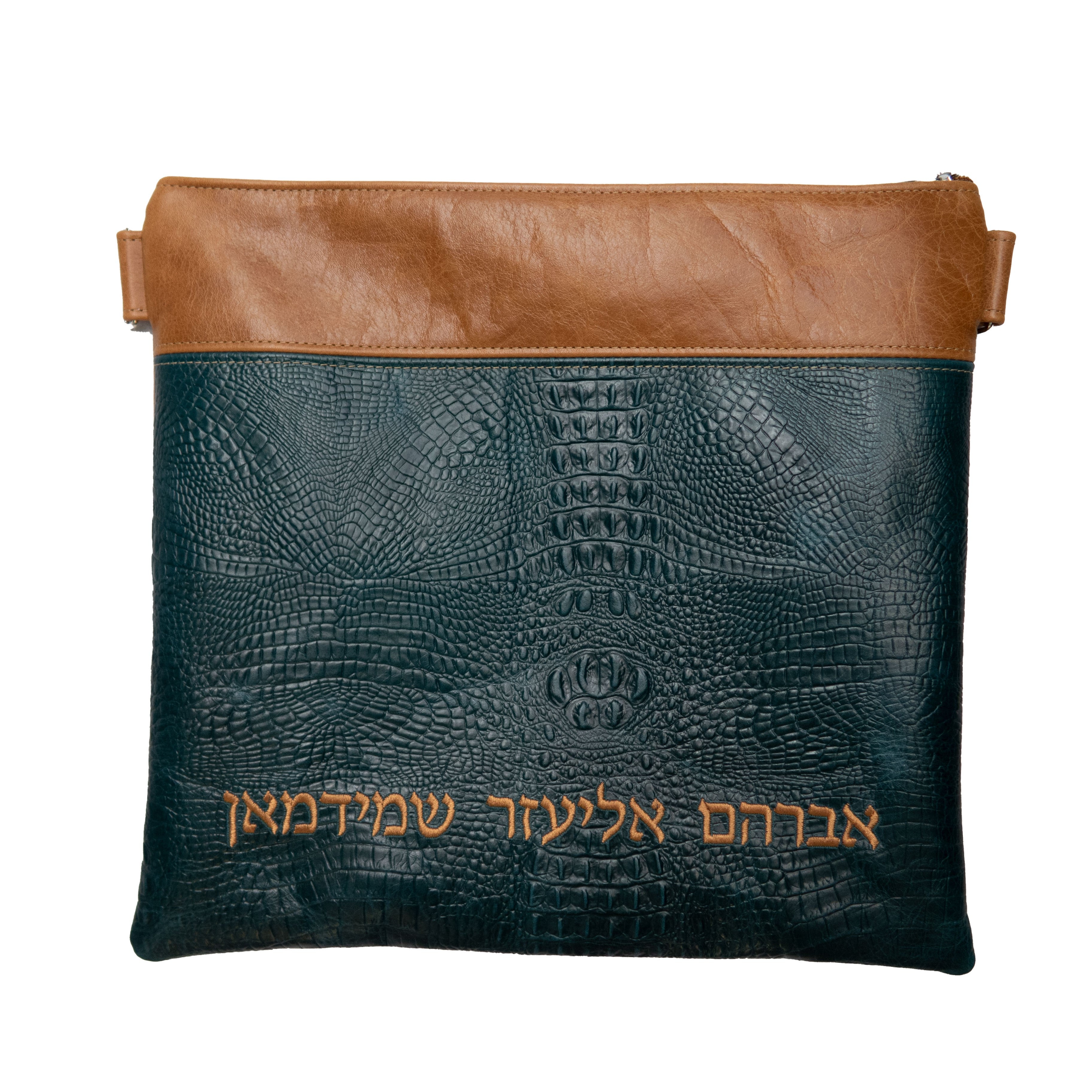 Exotic Croc Leather Tallis & Tefillin Bag with peacock croc leather