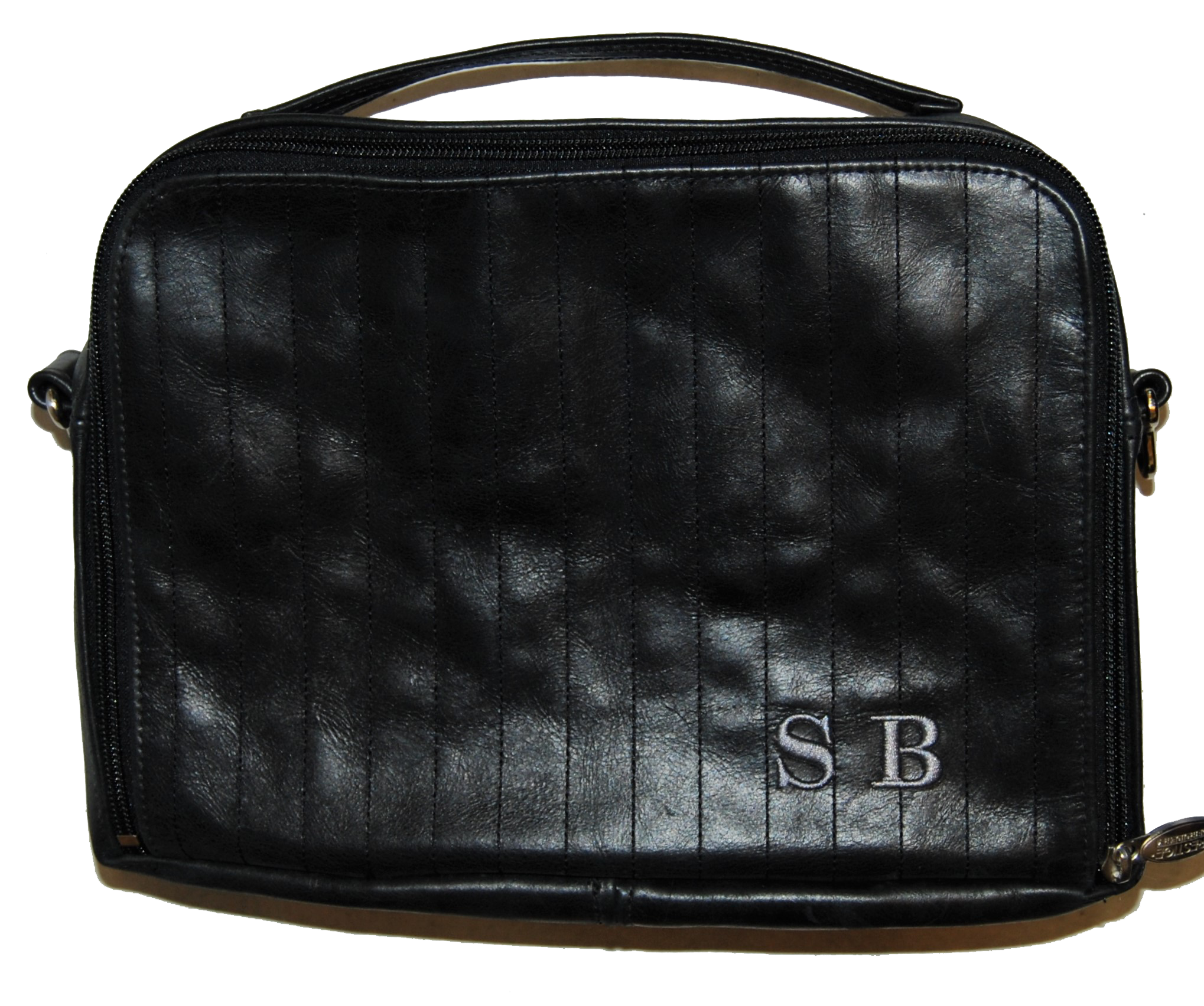 Distressed Leather Travel Bag with Embroidered Stripes